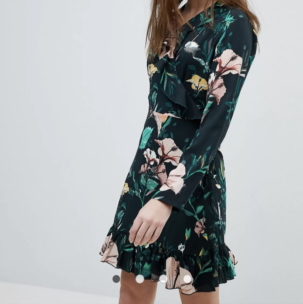 ASOS Only Floral Long Sleeve Wrap Dress